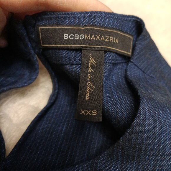 BCBG Maxazria Women's 100% Linen Long Denim Navy Blue Split Tunic Blouse XXS - Picture 8 of 10